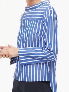 NWT J. Crew Factory Cotton Poplin ‘Striped Funnelneck Top’ in “Maddie Stripe” 24